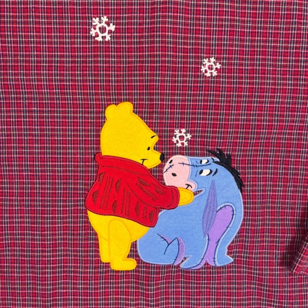 Disney Nightshirt Womens L/XL Red Plaid Winnie Pooh Eeyore Christmas Sleepwear - Picture 2 of 16
